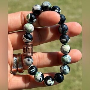 Rare Green Fire Agate Beaded Bracelet